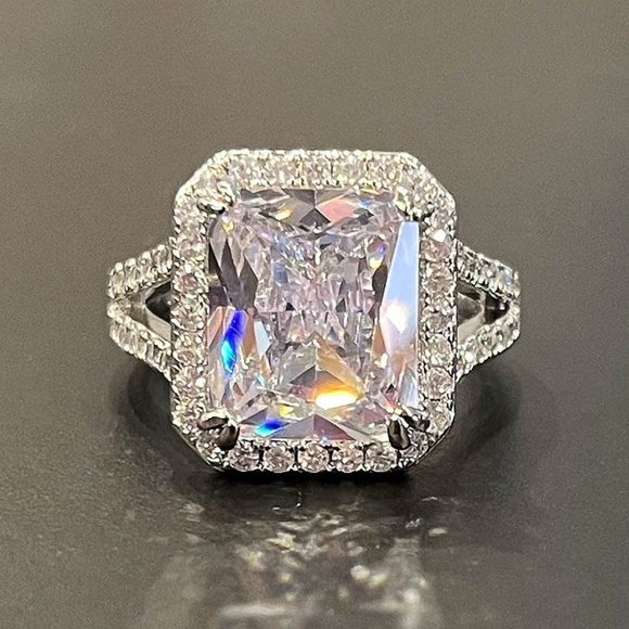 Celebrity Engagement Ring, Over 5 Carat Wedding Ring, Asscher Promise Ring - Picture 2 of 5